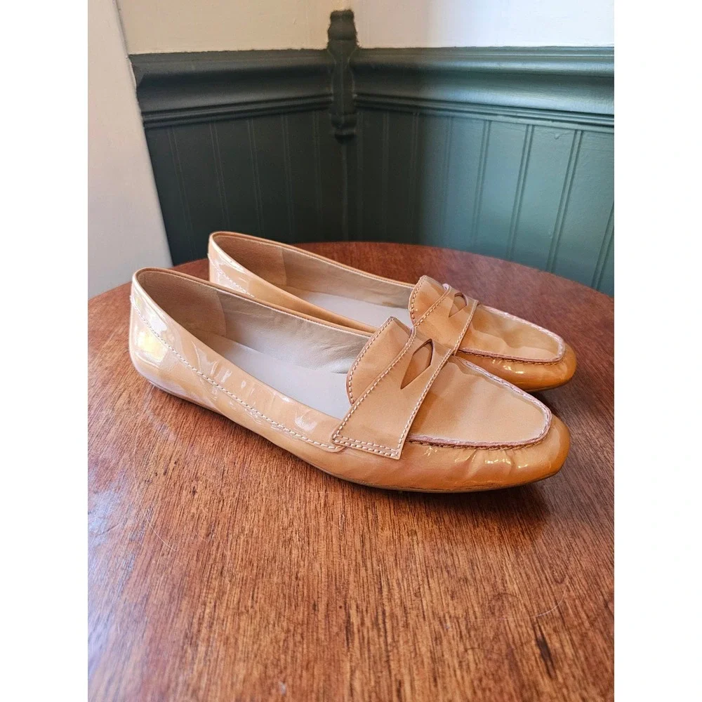 J.Crew Womens‎ Patent Leather Penny Loafers Tan Nude Size 8.5 84832